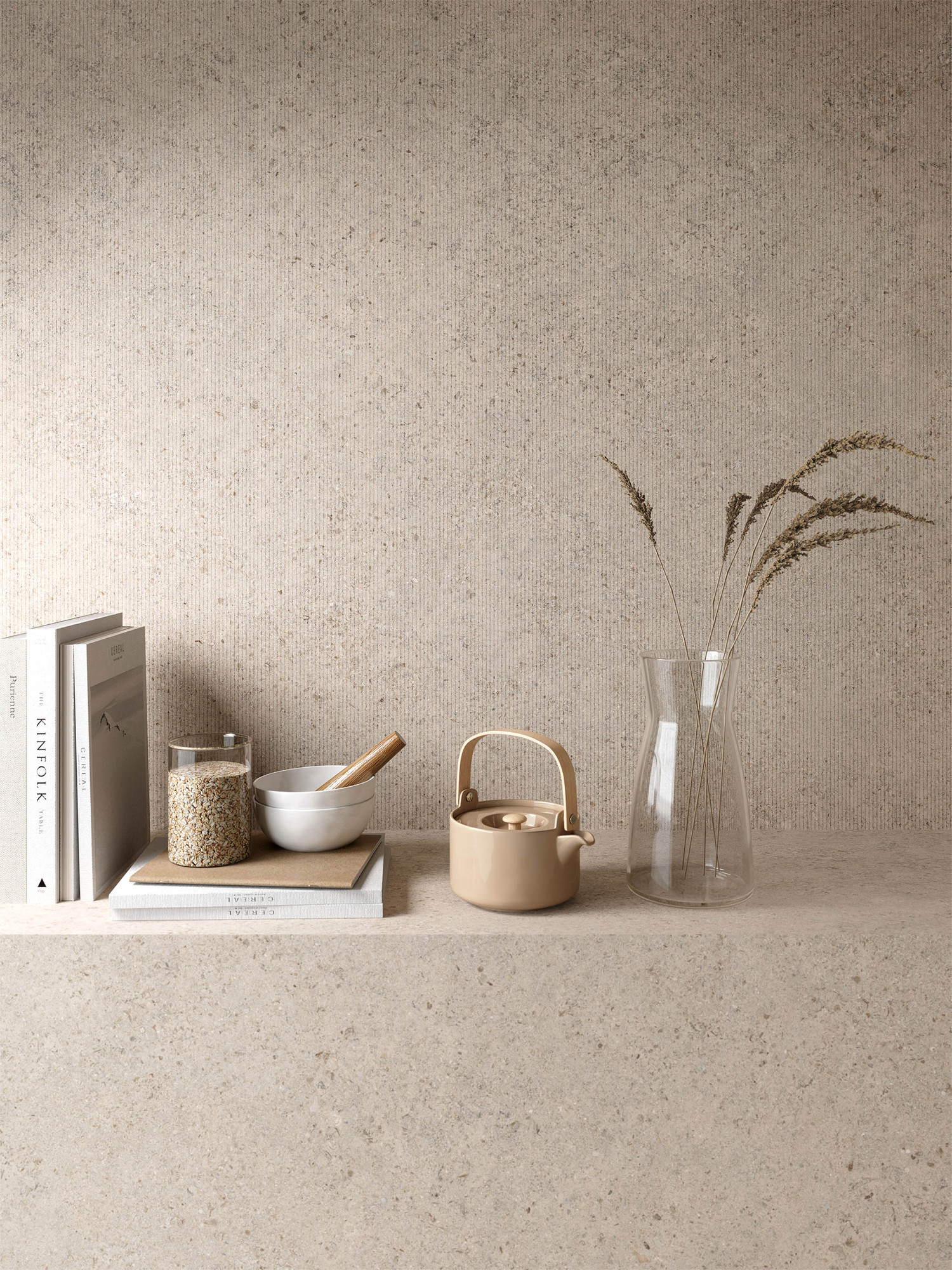 Calcario Collection Line Mat Açık Gri Bej Porselen Karo 120x280
