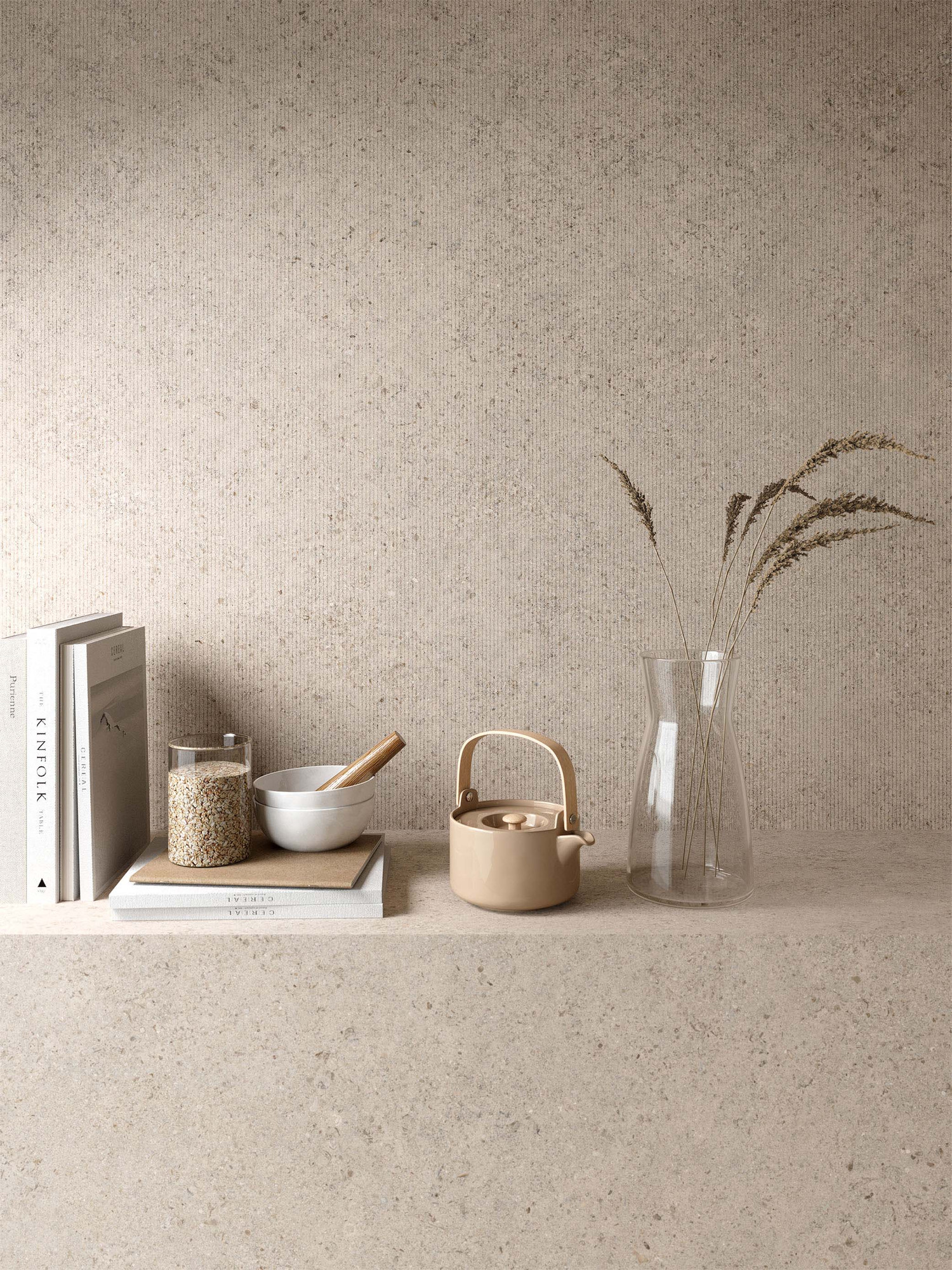 Calcario Collection Line Mat Gri Bej Porselen Karo 120x280