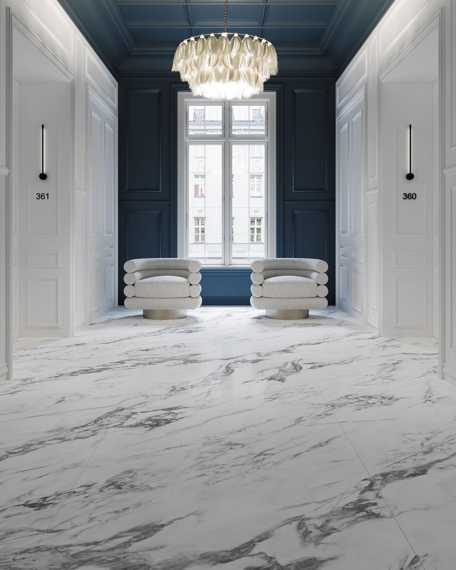 Calacatta Unique Luxor Parlak Porselen Karo 120x280