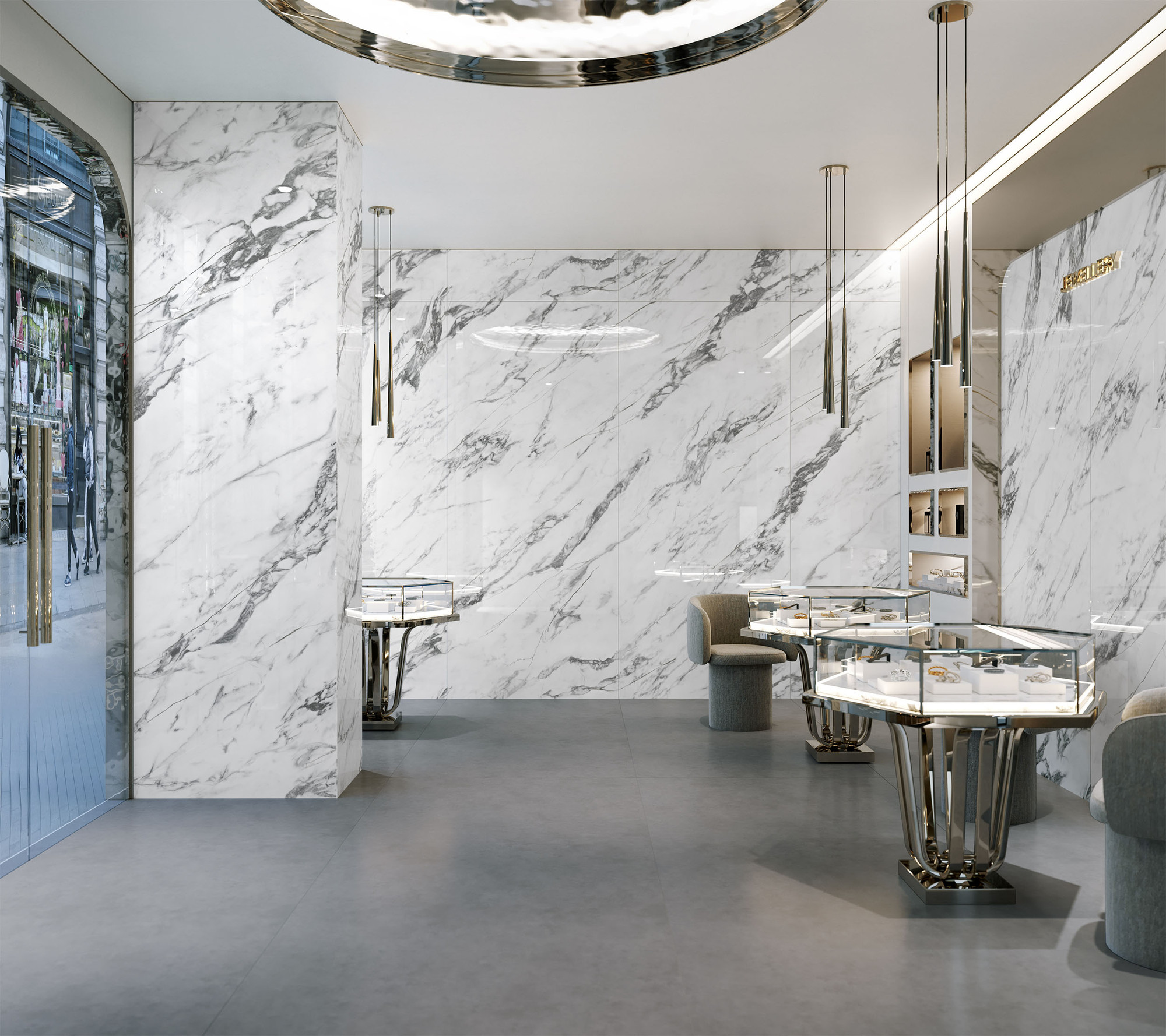 Calacatta Unique Luxor Parlak Porselen Karo 120x280