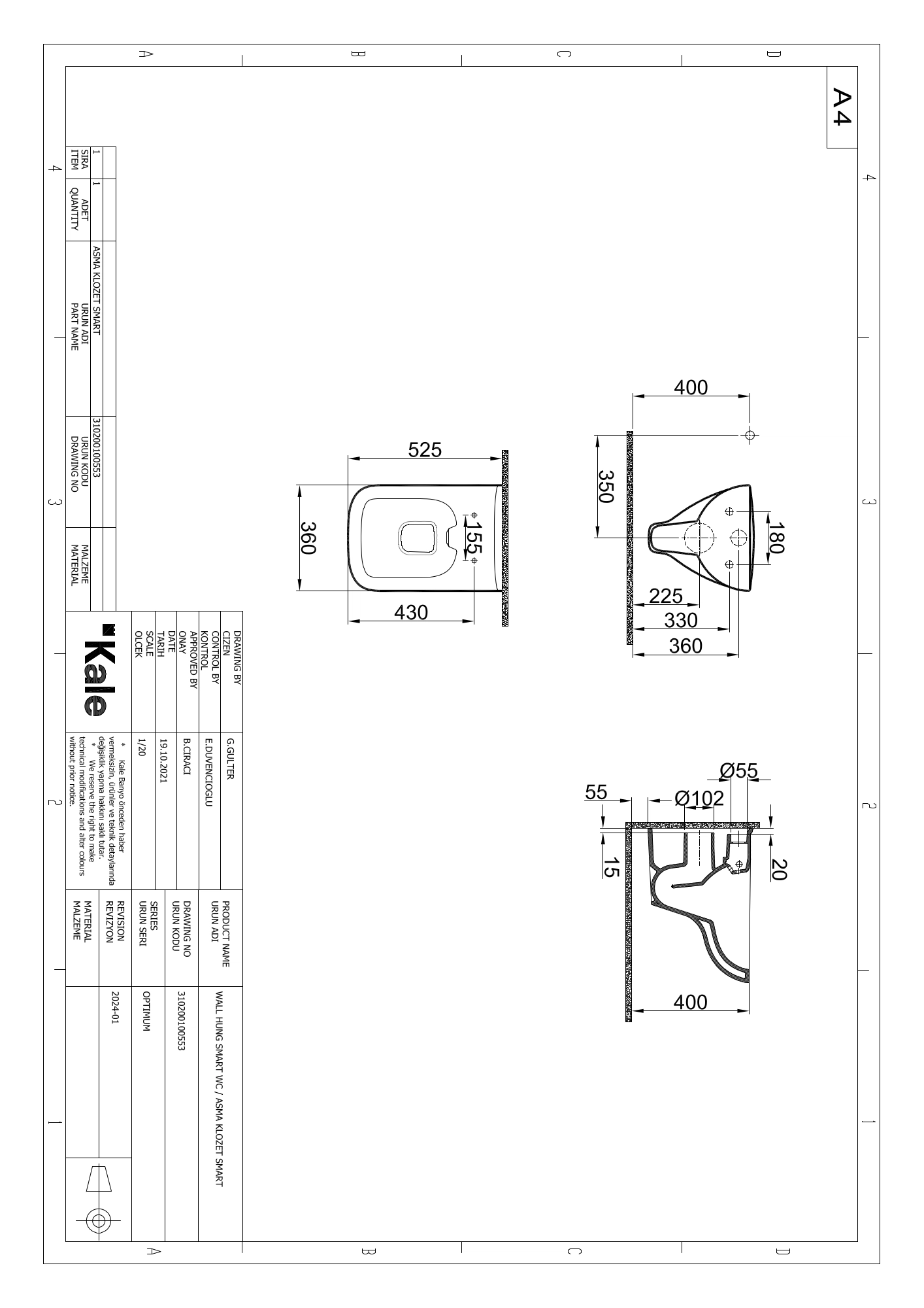 Optimum Square Rimless Smart Wall Hung WC With Bidet Function