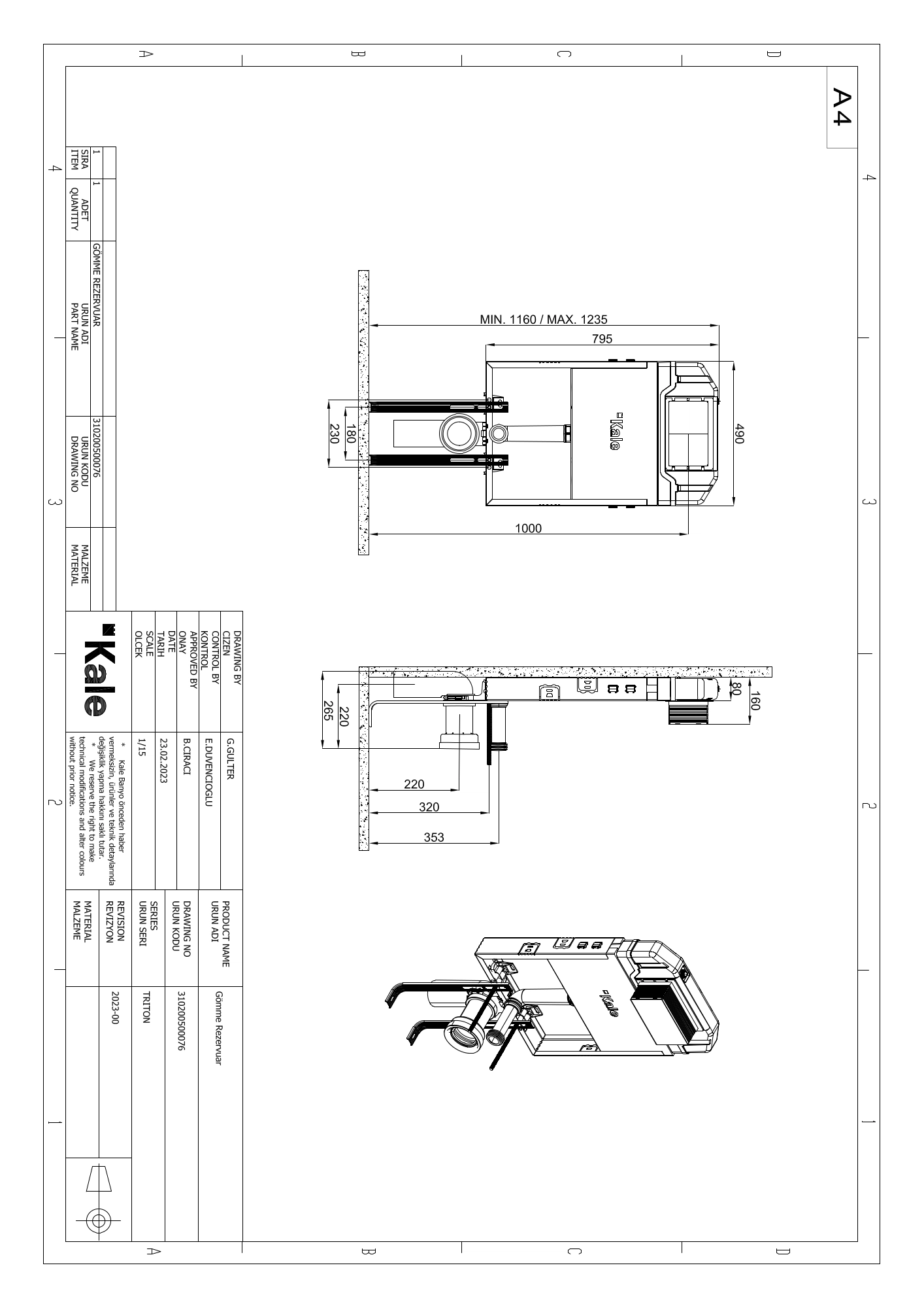 Triton Concealed Cistern With Metal Legs-Wall In App 2,5/4L