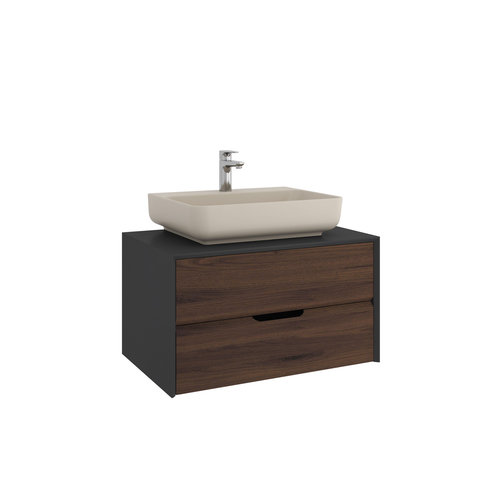 Zero 2.0 Washbasin Cabinet Anthracite Walnut 80 Cm Matte Mink Rectangular With Washbasin