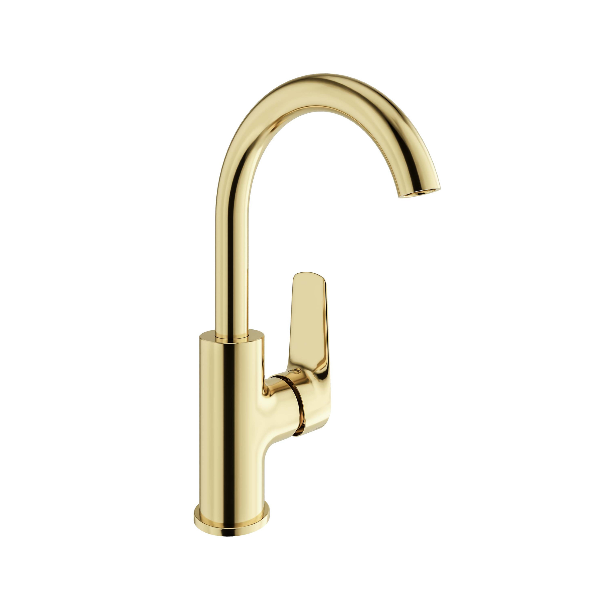 Tandem Washbasin Mixer With Swivel Spout Gold