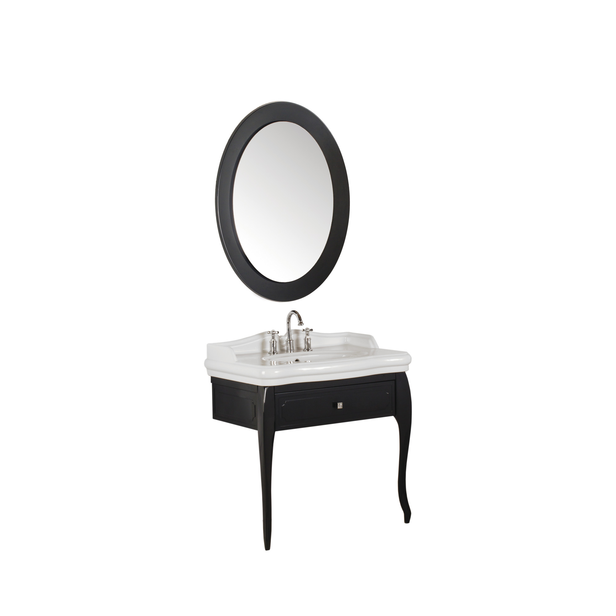Victorian Set Parlak Antrasit 90 cm (3 Delikli Lavabo + Lavabo Dolabı + Aydınlatmalı Ayna)
