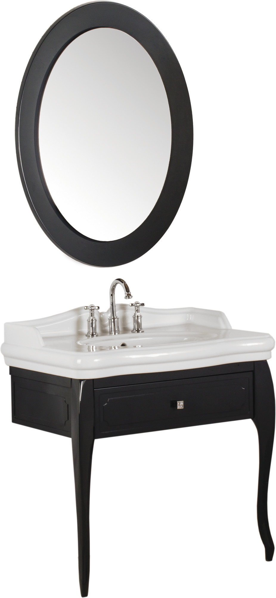 Victorian Set Parlak Antrasit 90 cm (3 Delikli Lavabo + Lavabo Dolabı + Aydınlatmalı Ayna)