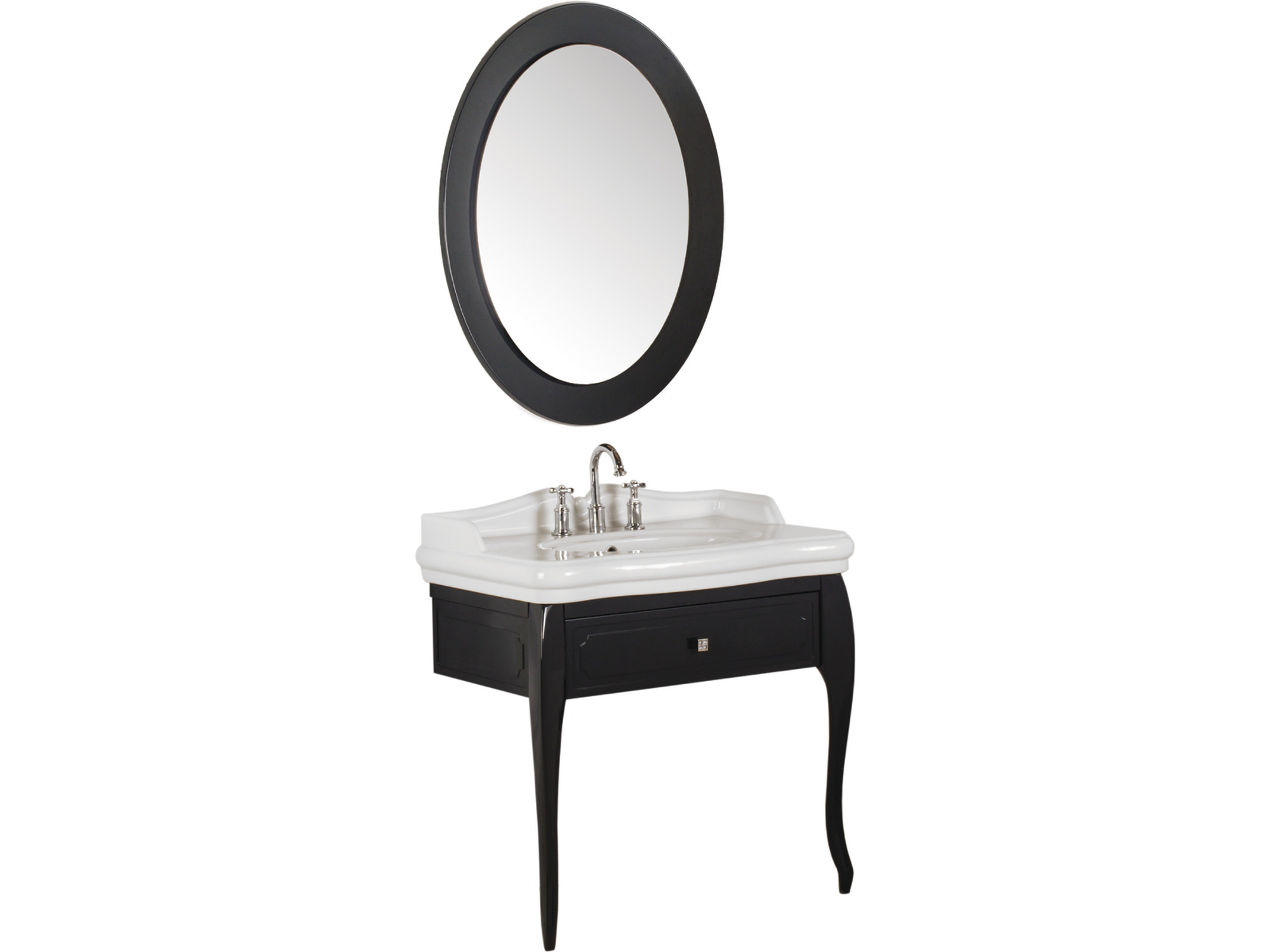 Victorian Set Parlak Antrasit 90 cm (3 Delikli Lavabo + Lavabo Dolabı + Aydınlatmalı Ayna)