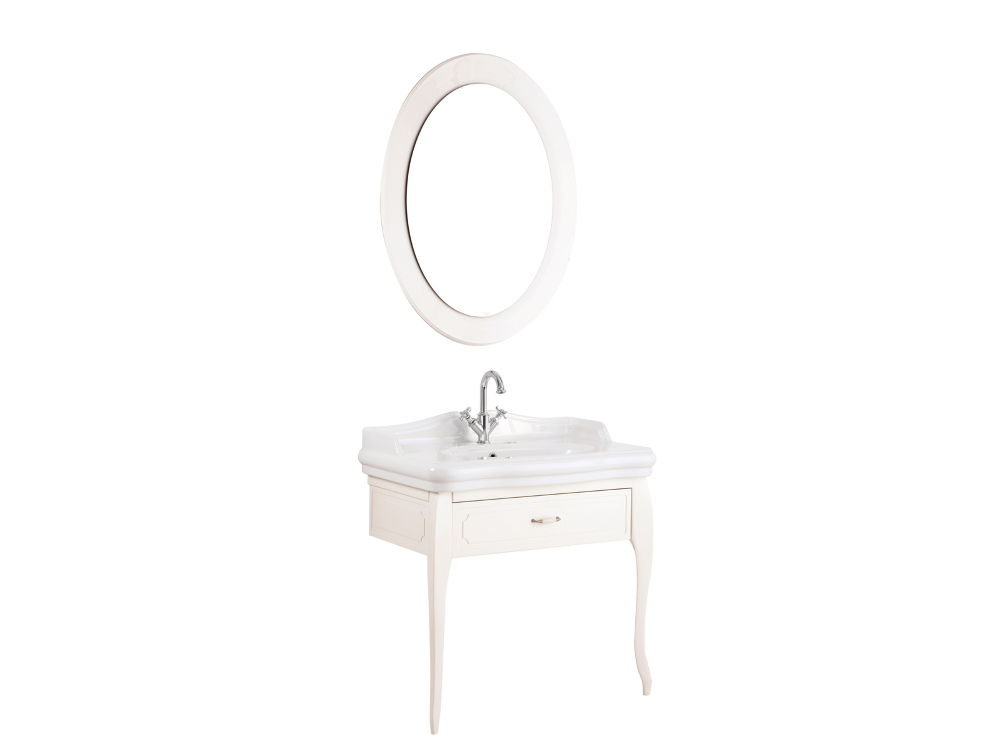 Victorian Set Parlak Krem 90 cm  (Tek Delikli Lavabo + Lavabo Dolabı + Aydınlatmalı Ayna)