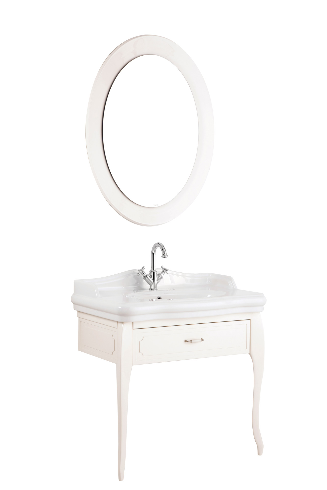 Victorian Set Parlak Krem 90 cm  (Tek Delikli Lavabo + Lavabo Dolabı + Aydınlatmalı Ayna)