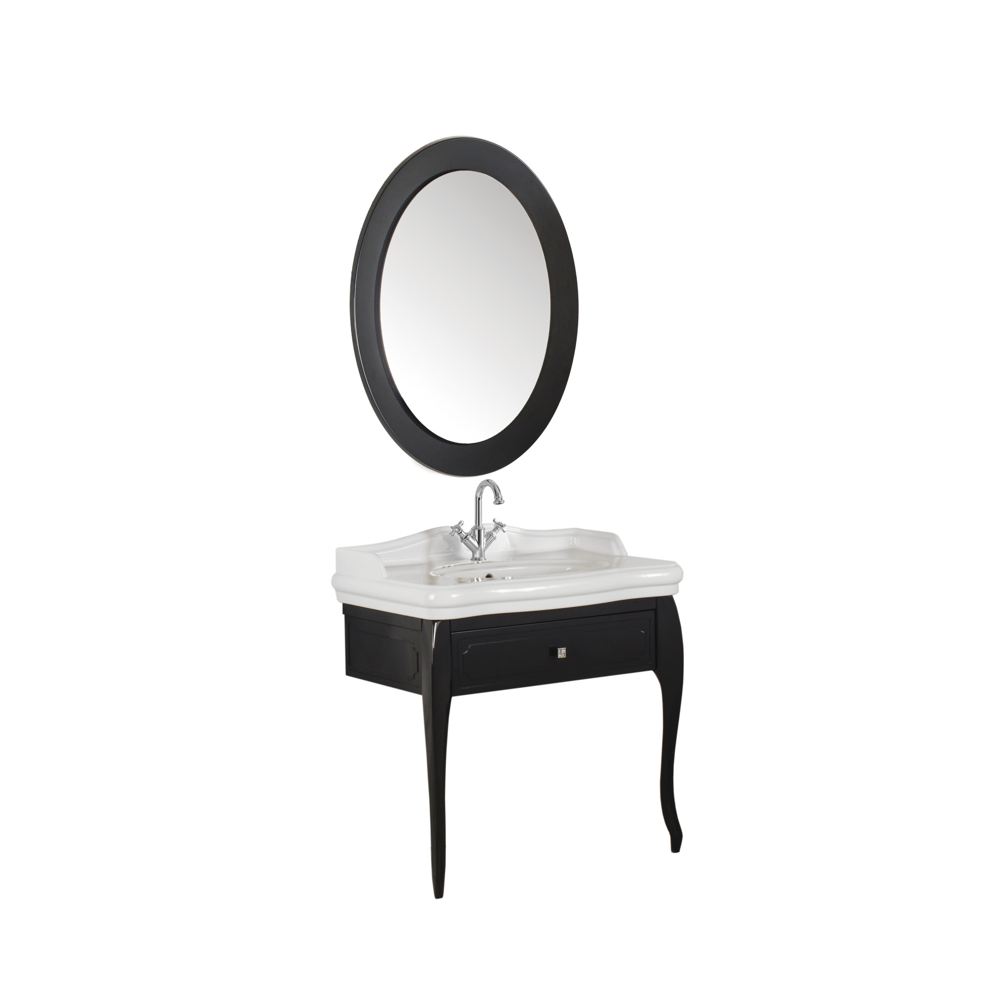 Victorian Set Parlak Antrasit 90 cm (Tek Delikli Lavabo + Lavabo Dolabı + Aydınlatmalı Ayna)