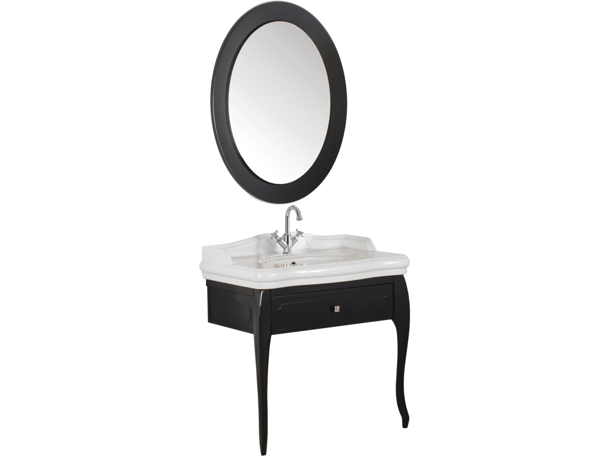 Victorian Set Parlak Antrasit 90 cm (Tek Delikli Lavabo + Lavabo Dolabı + Aydınlatmalı Ayna)