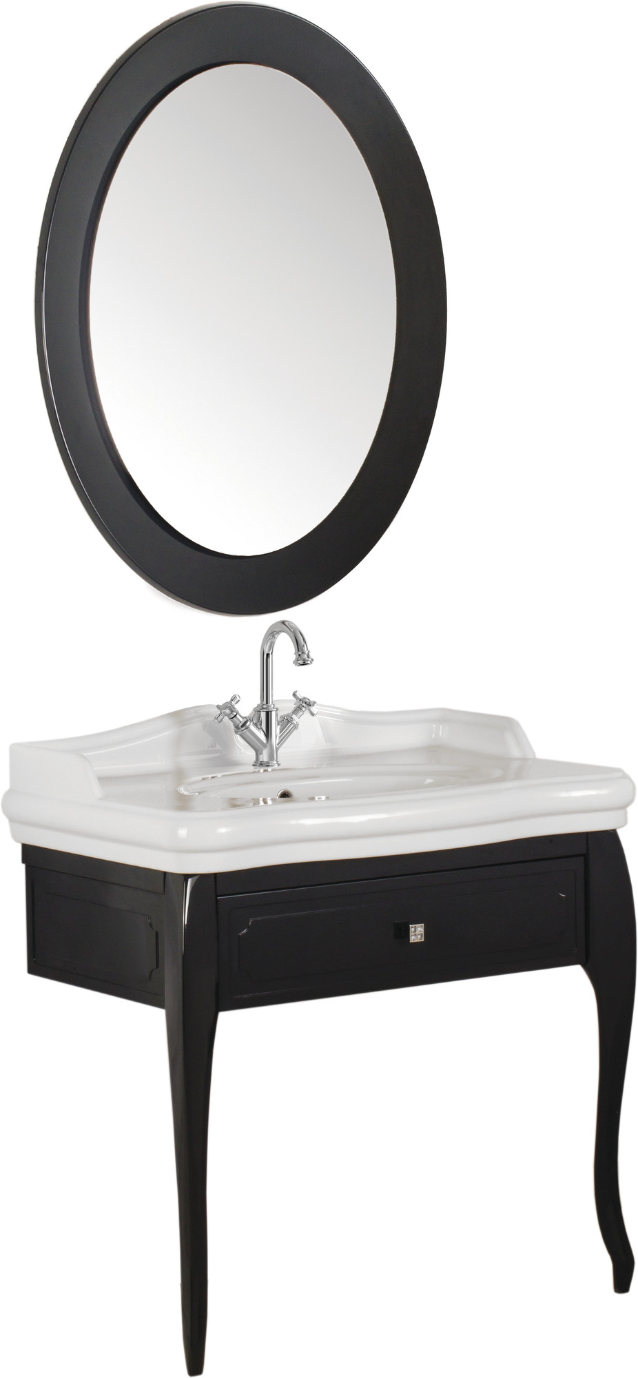 Victorian Set Parlak Antrasit 90 cm (Tek Delikli Lavabo + Lavabo Dolabı + Aydınlatmalı Ayna)