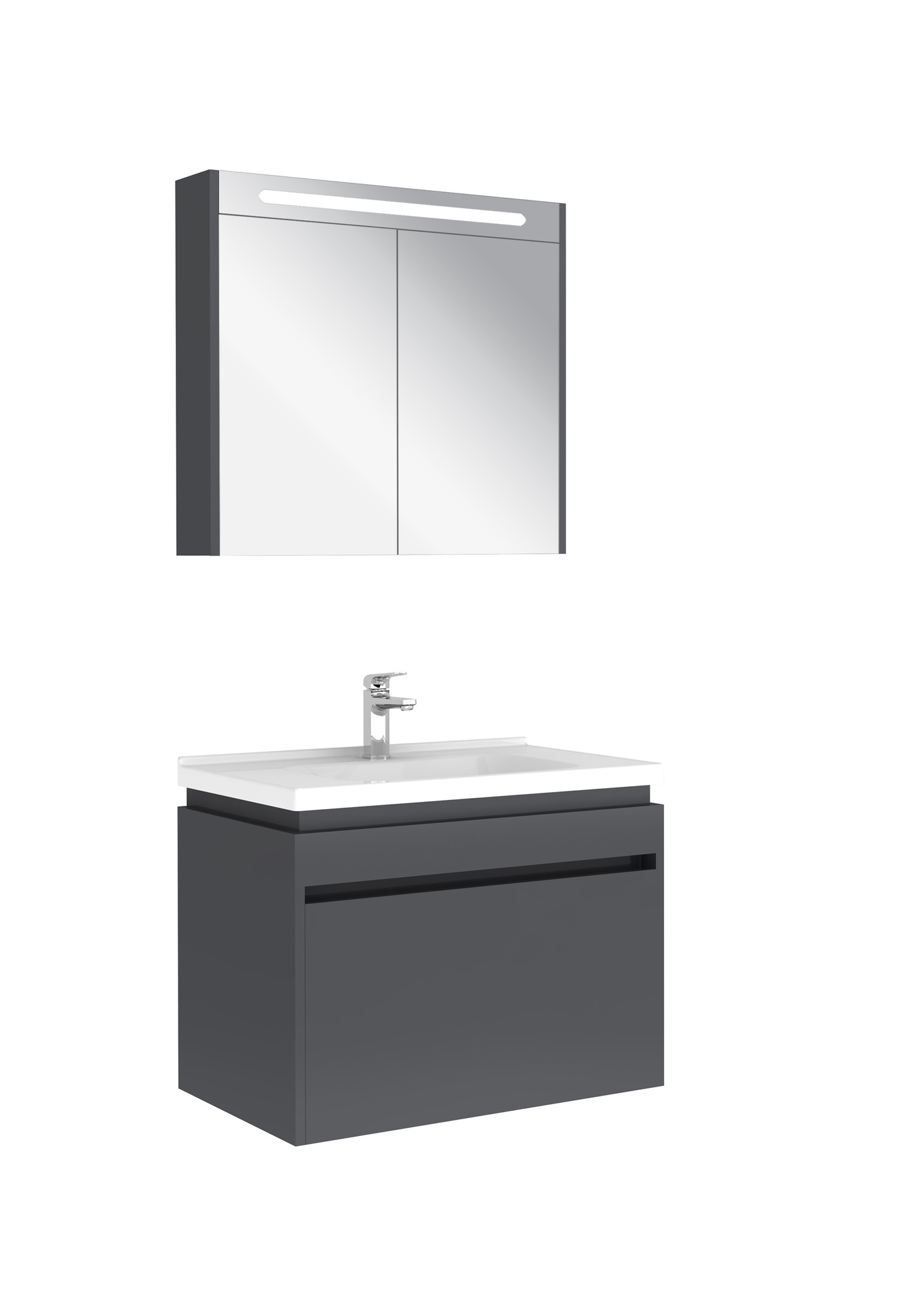 Idea 2.0 Tek Çekmeceli Set Parlak Antrasit 80 Cm