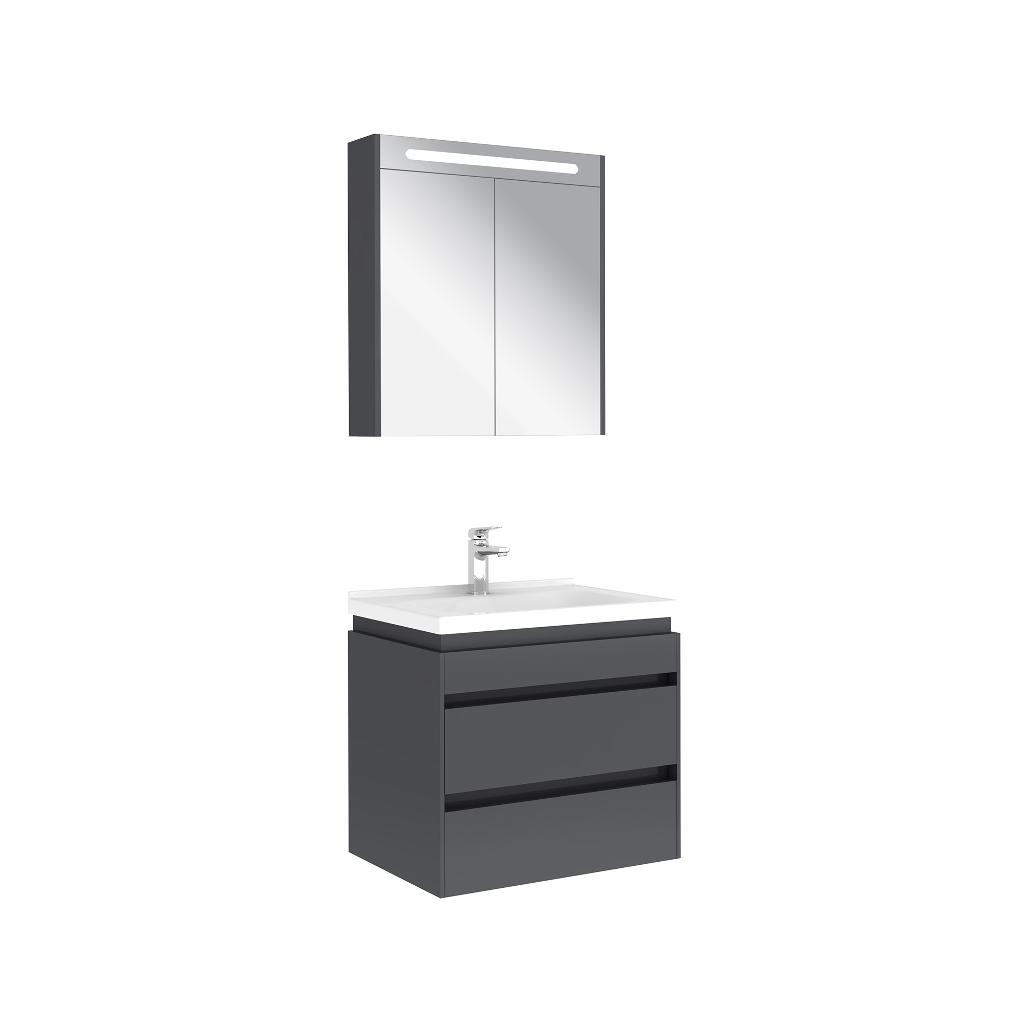 Idea 2.0 Çift Çekmeceli Set Parlak Antrasit 65 Cm