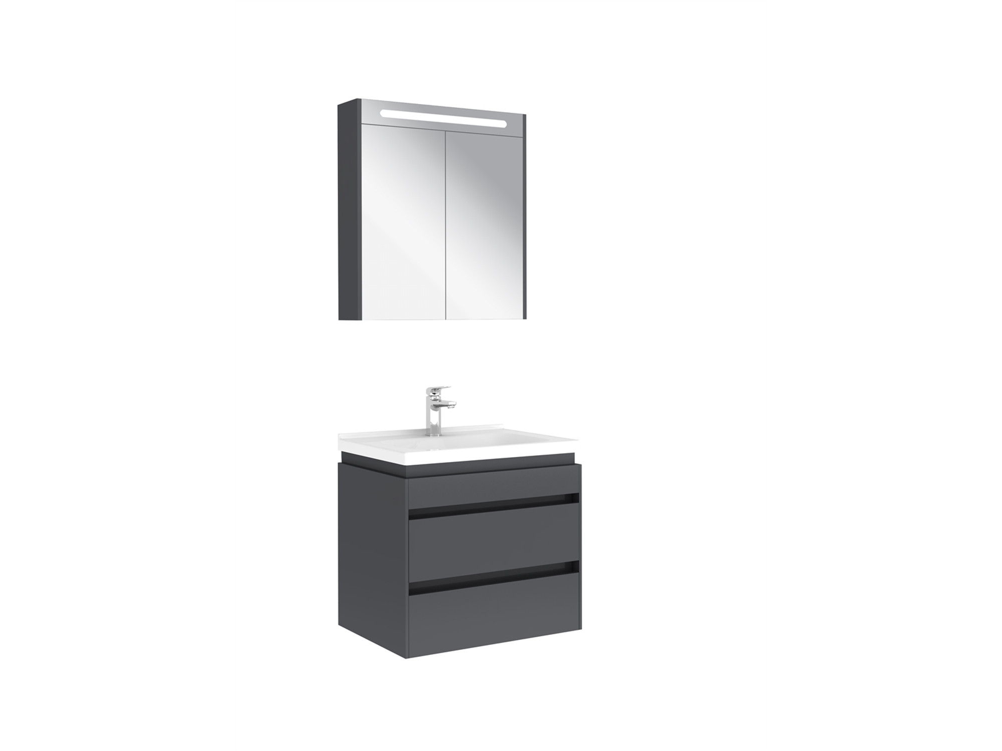 Idea 2.0 Çift Çekmeceli Set Parlak Antrasit 65 Cm