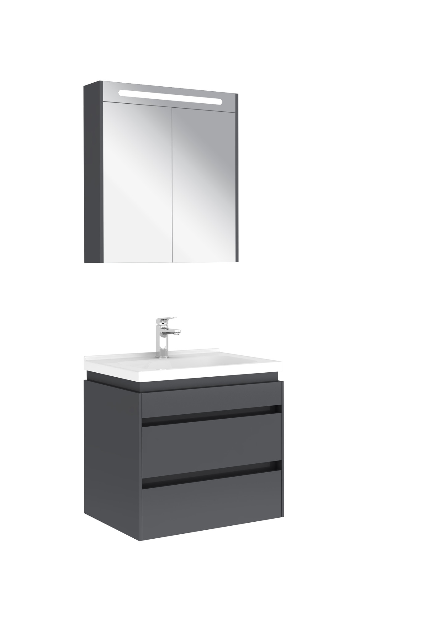 Idea 2.0 Çift Çekmeceli Set Parlak Antrasit 65 Cm