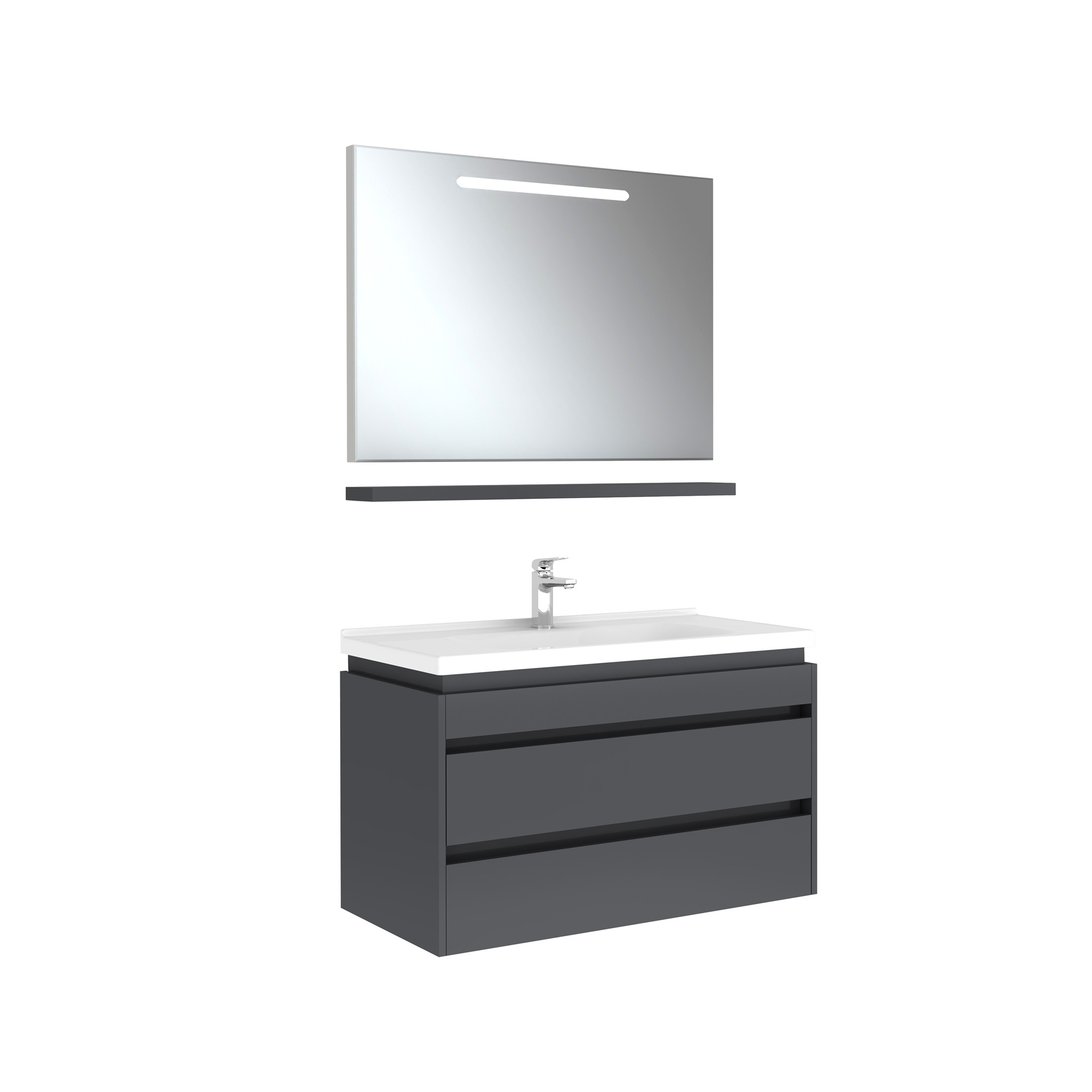 Idea 2.0 Çift Çekmeceli Set Parlak Antrasit 100 Cm