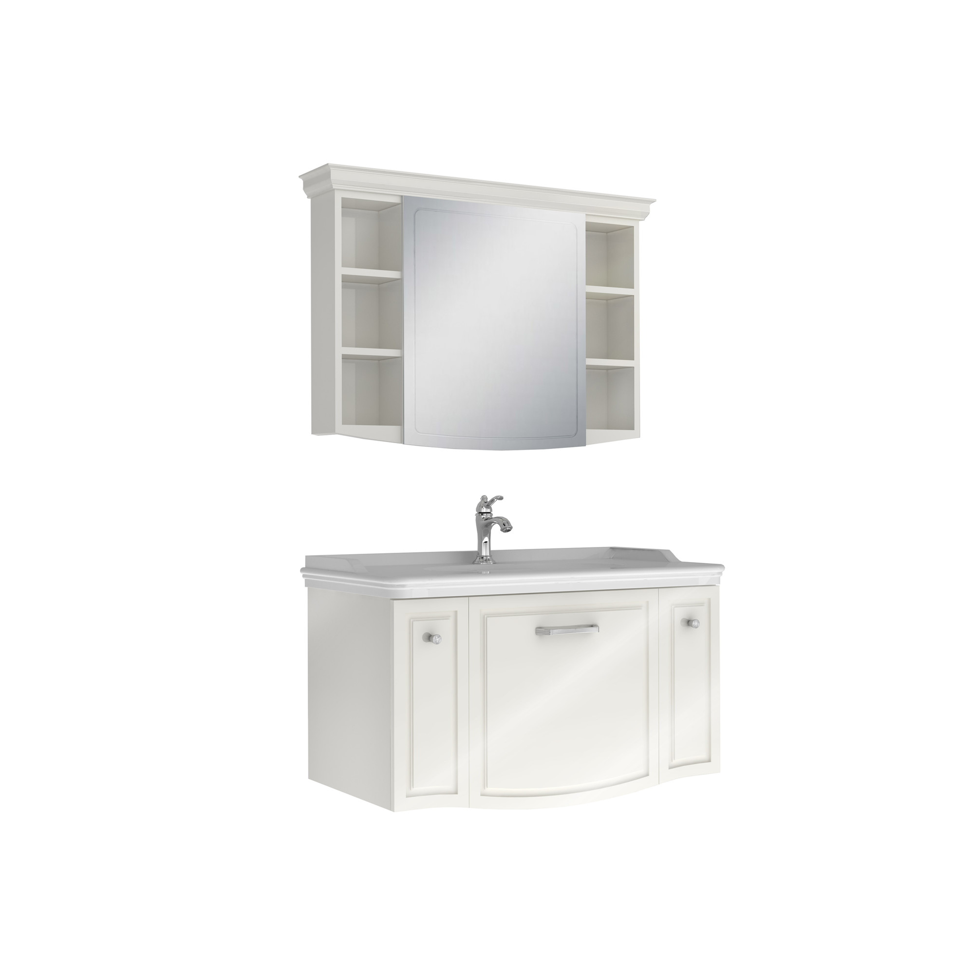 Arte+ Bathroom Cabinet Set Glossy White Chrome Handle 100cm
