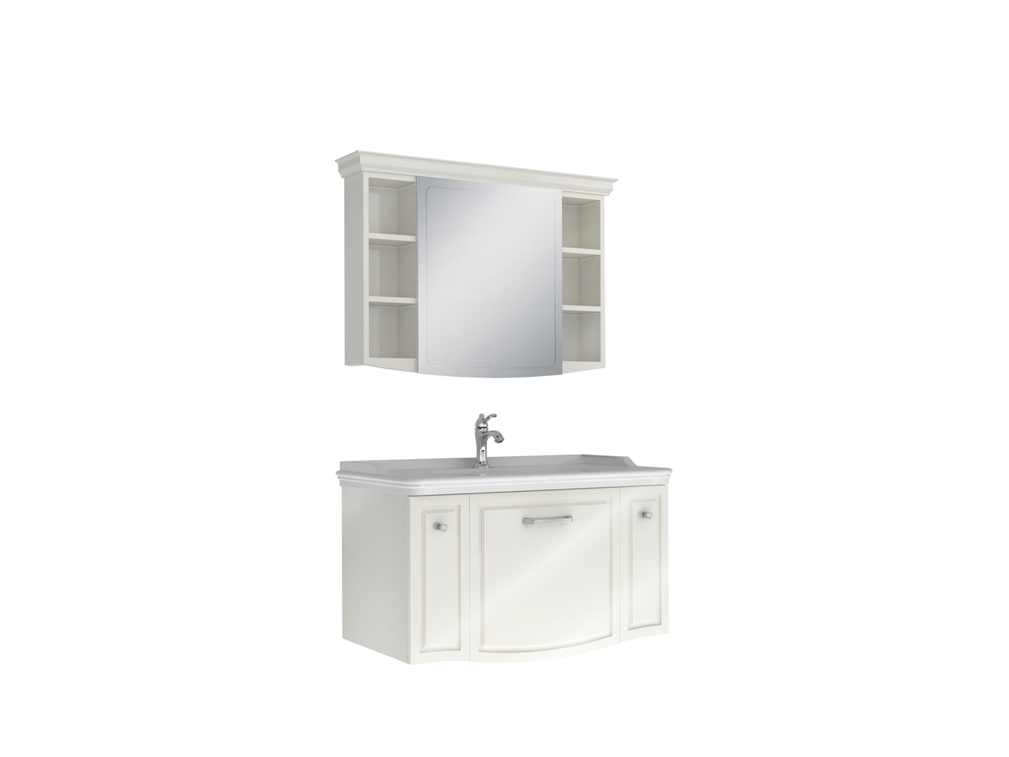 Arte+ Bathroom Cabinet Set Glossy White Chrome Handle 100cm