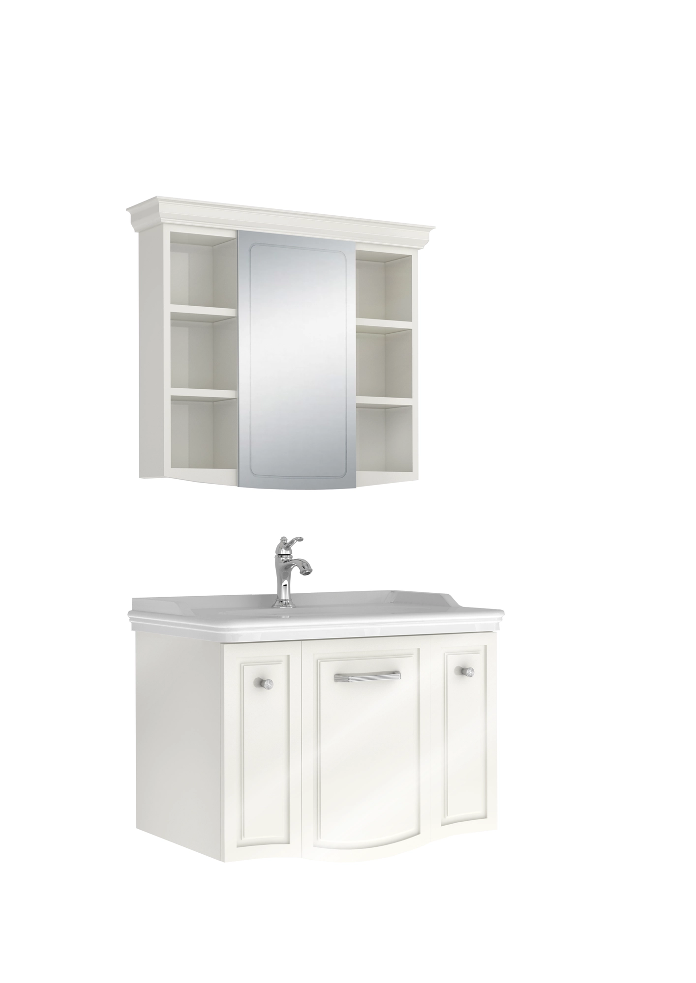 Arte+ Banyo Dolabı Seti Parlak Beyaz Krom Kulplu 80cm