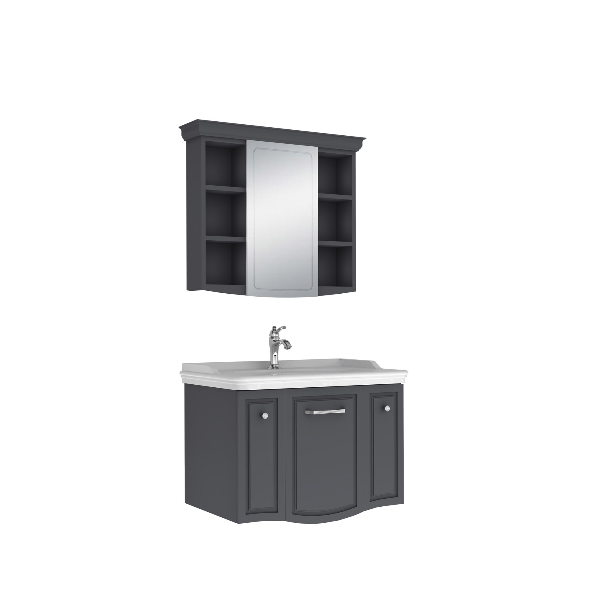 Arte+ Bathroom Cabinet Set Matte Anthracite Chrome Handle 80cm