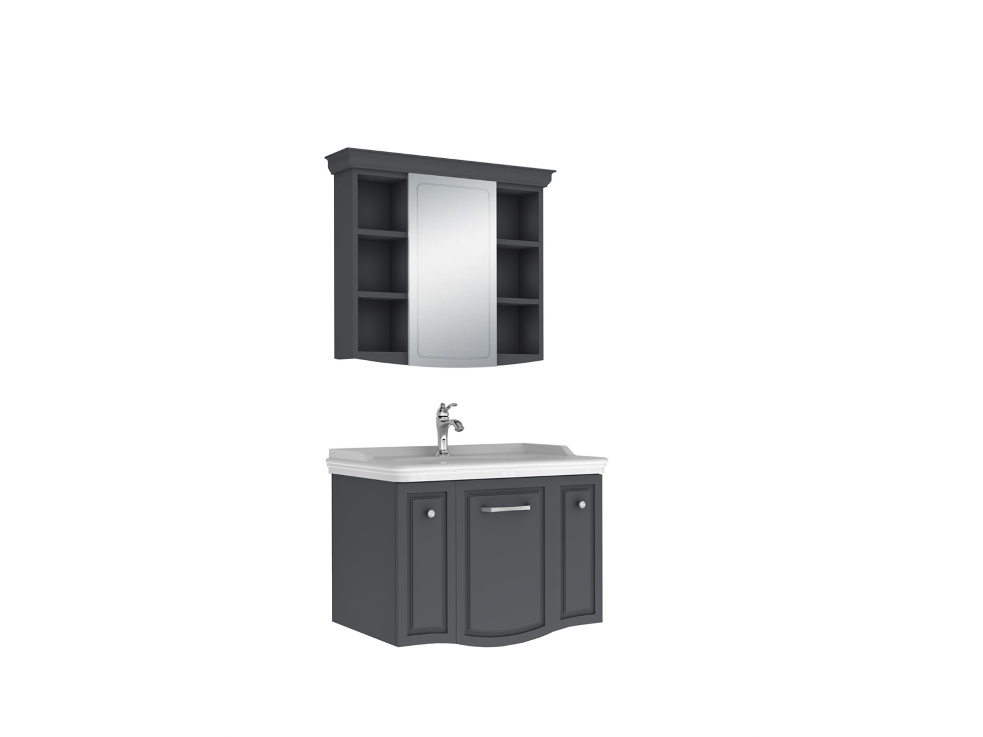 Arte+ Bathroom Cabinet Set Matte Anthracite Chrome Handle 80cm