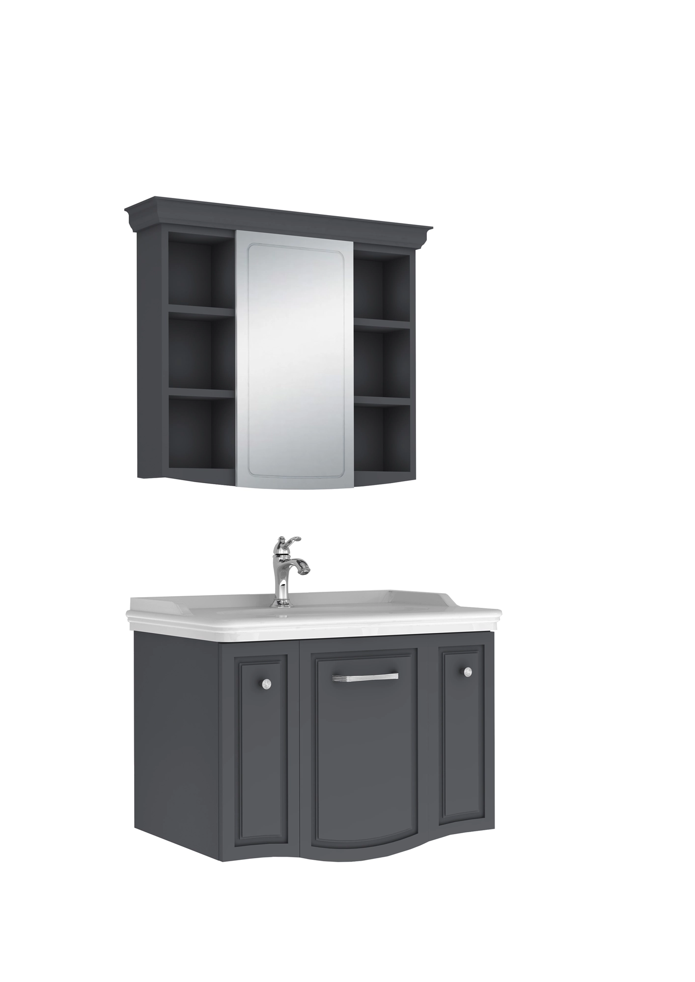 Arte+ Bathroom Cabinet Set Matte Anthracite Chrome Handle 80cm