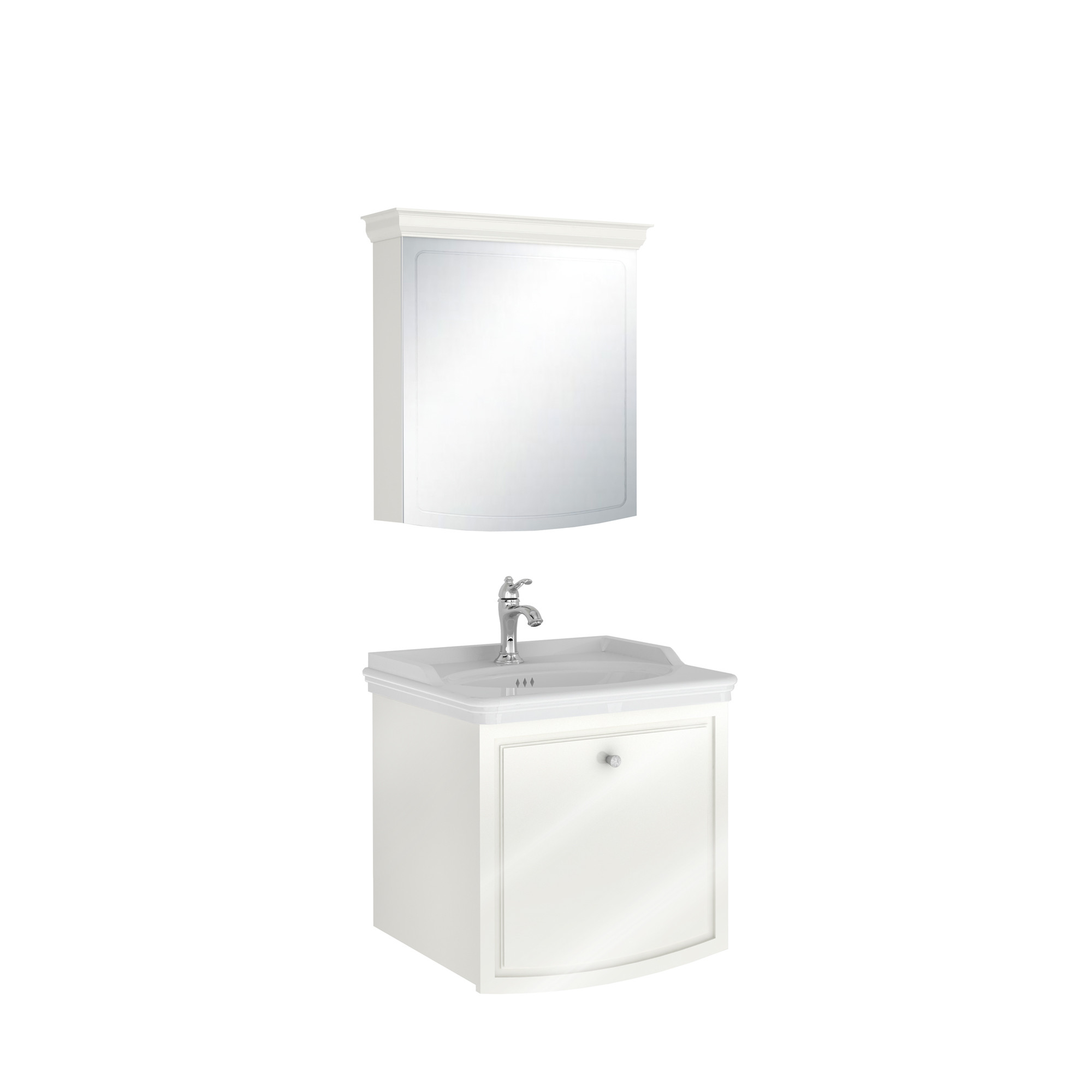 Arte+ Banyo Dolabı Seti Parlak Beyaz Krom Kulplu 65cm