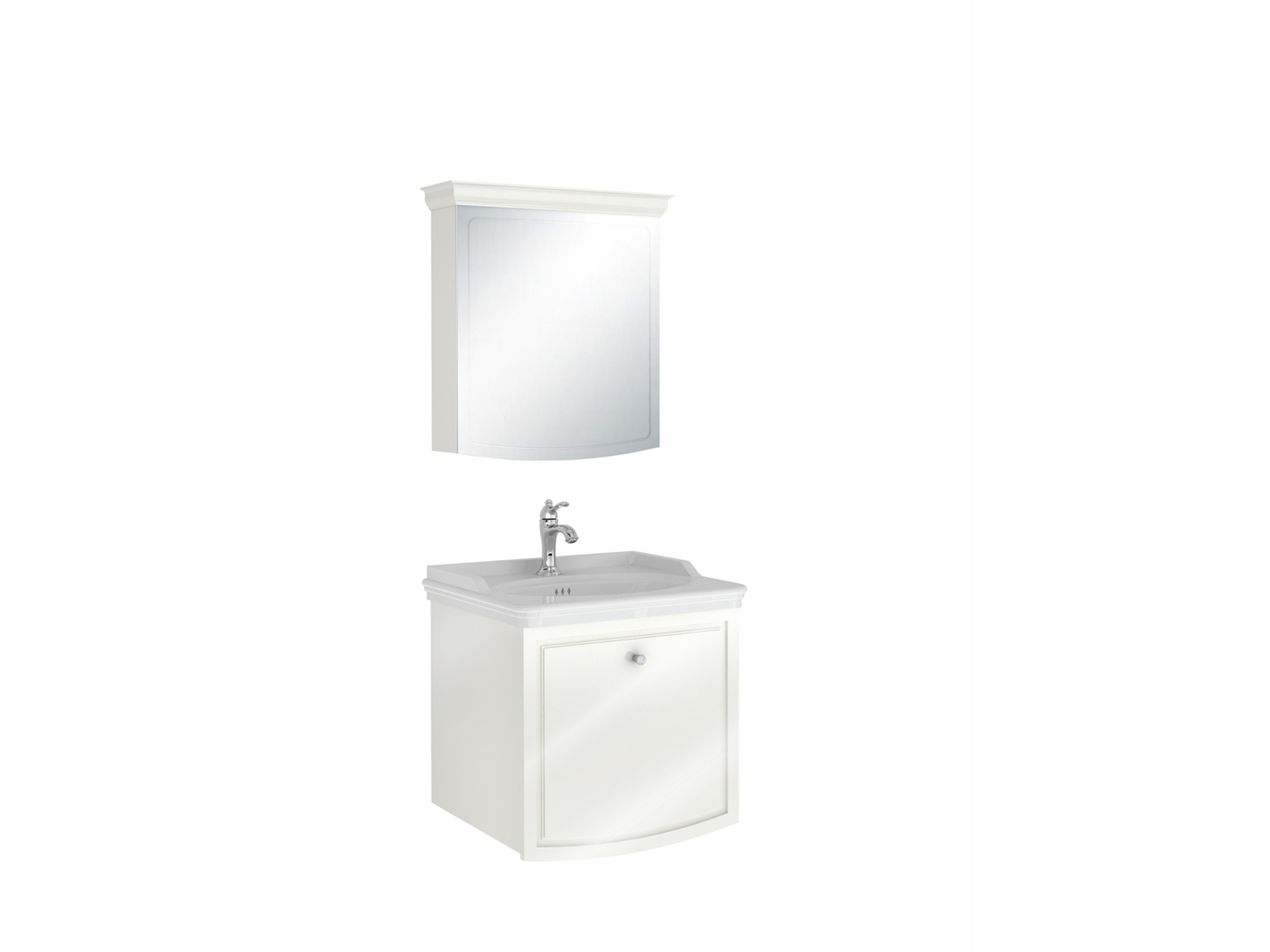 Arte+ Banyo Dolabı Seti Parlak Beyaz Krom Kulplu 65cm