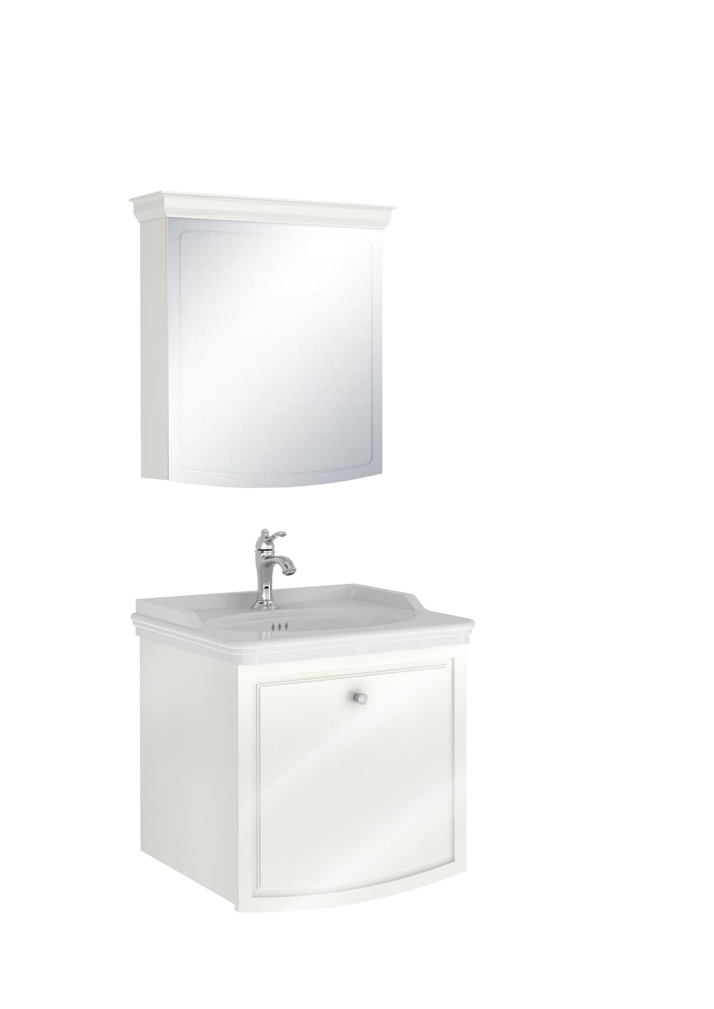Arte+ Banyo Dolabı Seti Parlak Beyaz Krom Kulplu 65cm