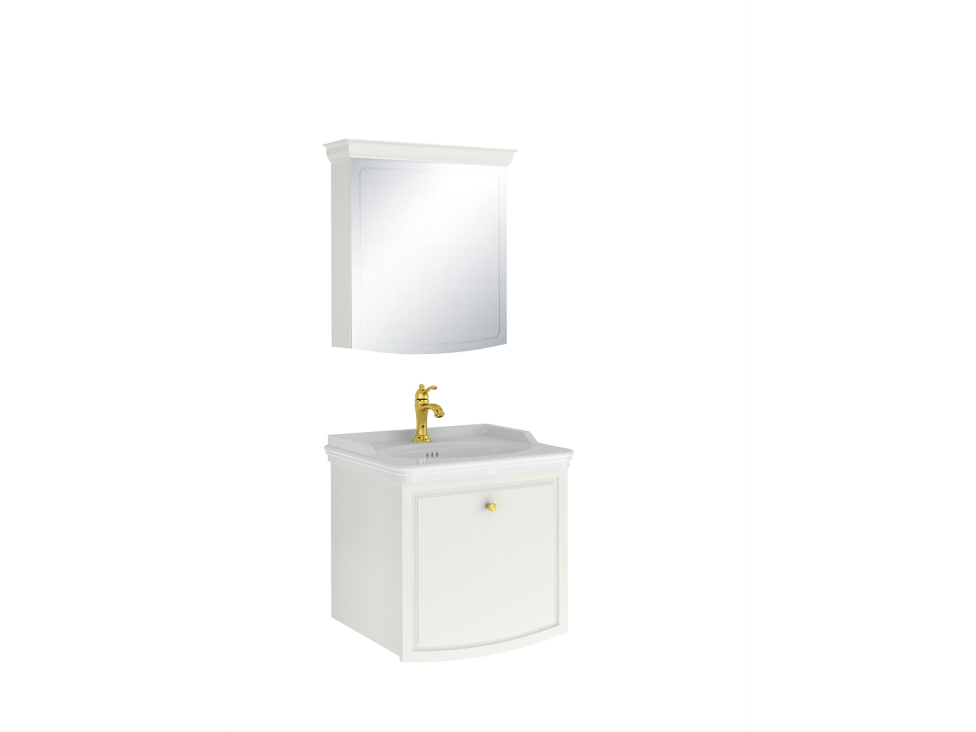 Arte+ Banyo Dolabı Seti Parlak Beyaz Altın Kulplu 65cm