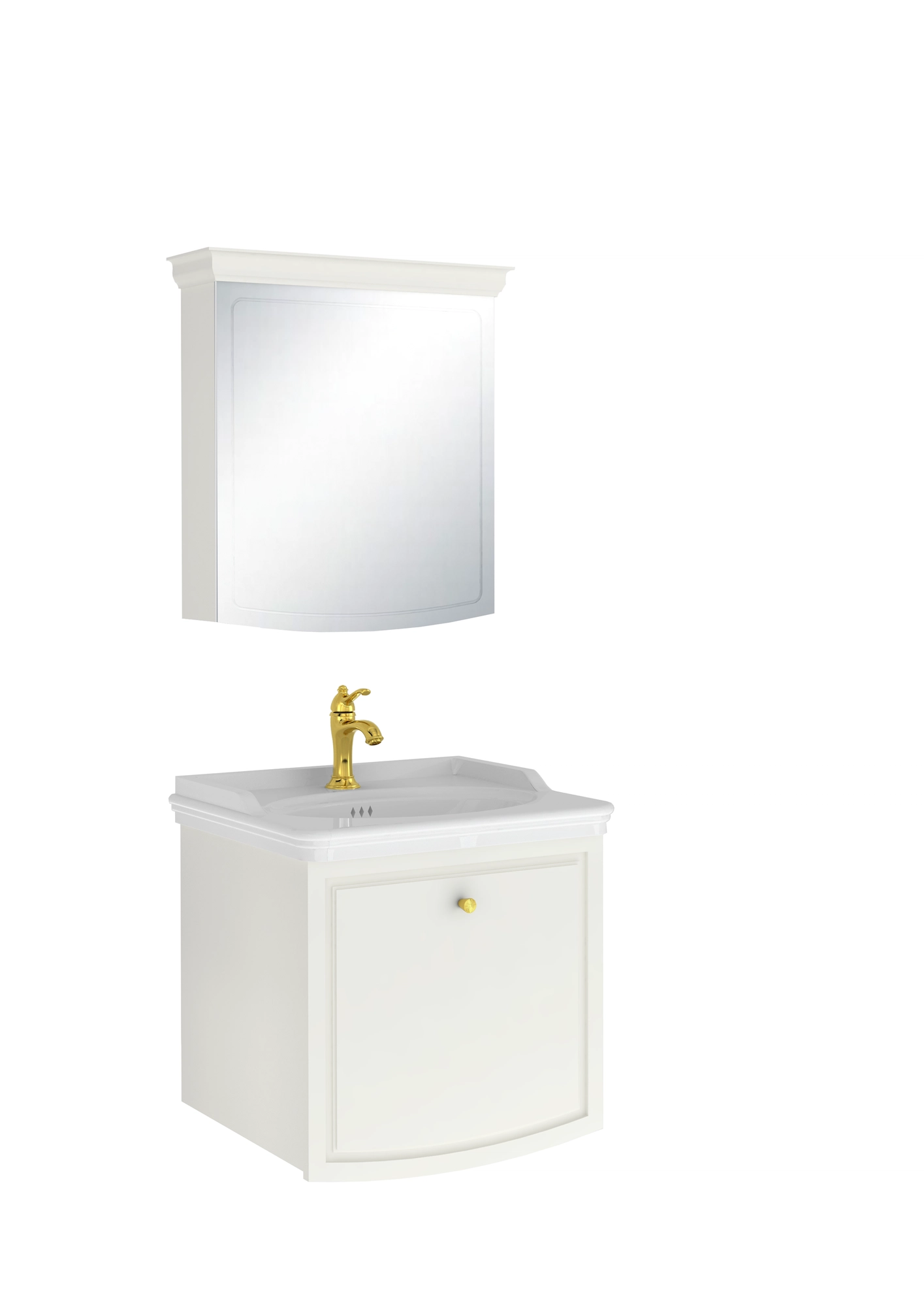 Arte+ Banyo Dolabı Seti Parlak Beyaz Altın Kulplu 65cm
