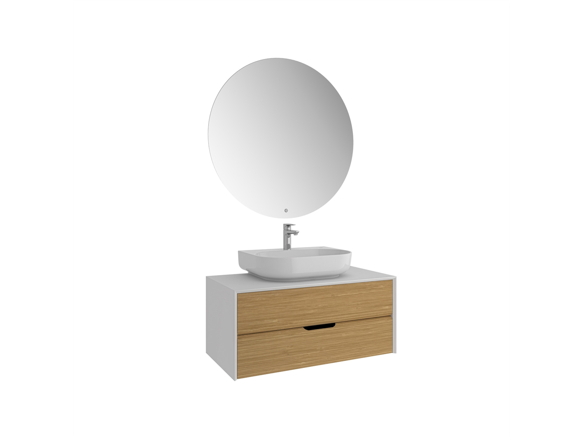 Zero 2.0 Washbasin Cabinet Set White/Oak Oval Glossy White Countertop Washbasin 100 Cm