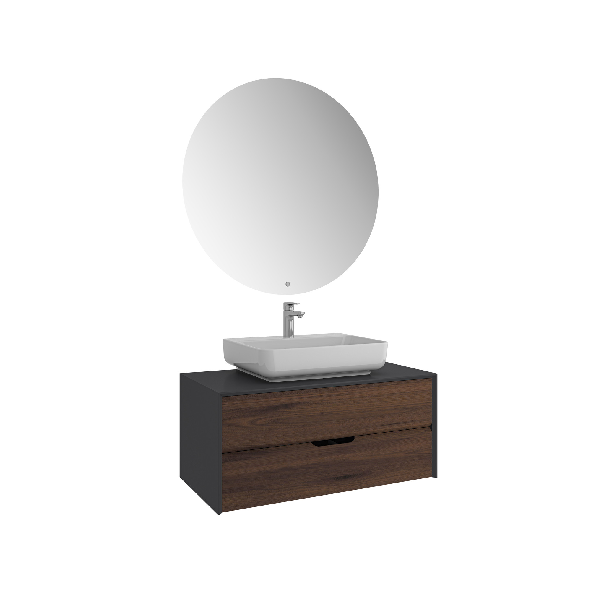 Zero 2.0 Washbasin Cabinet Set Anthracite/Walnut Rectangular Glossy White Countertop Washbasin  100 Cm