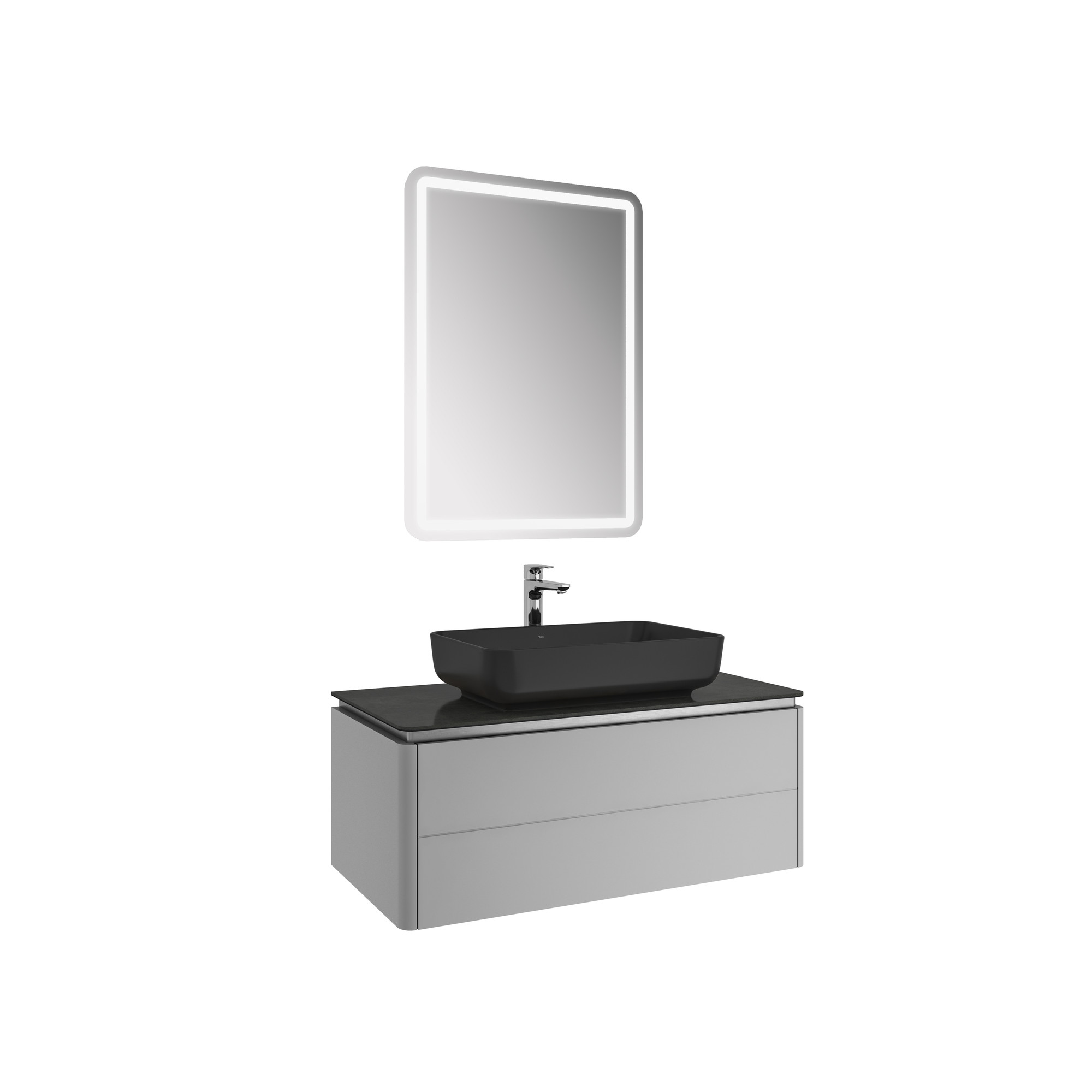Lotus Set Mat Vizon/Antrasit 100 Cm (Siyah Dikdörtgen Çanak Lavabo + Lavabo Dolabı + Ayna)