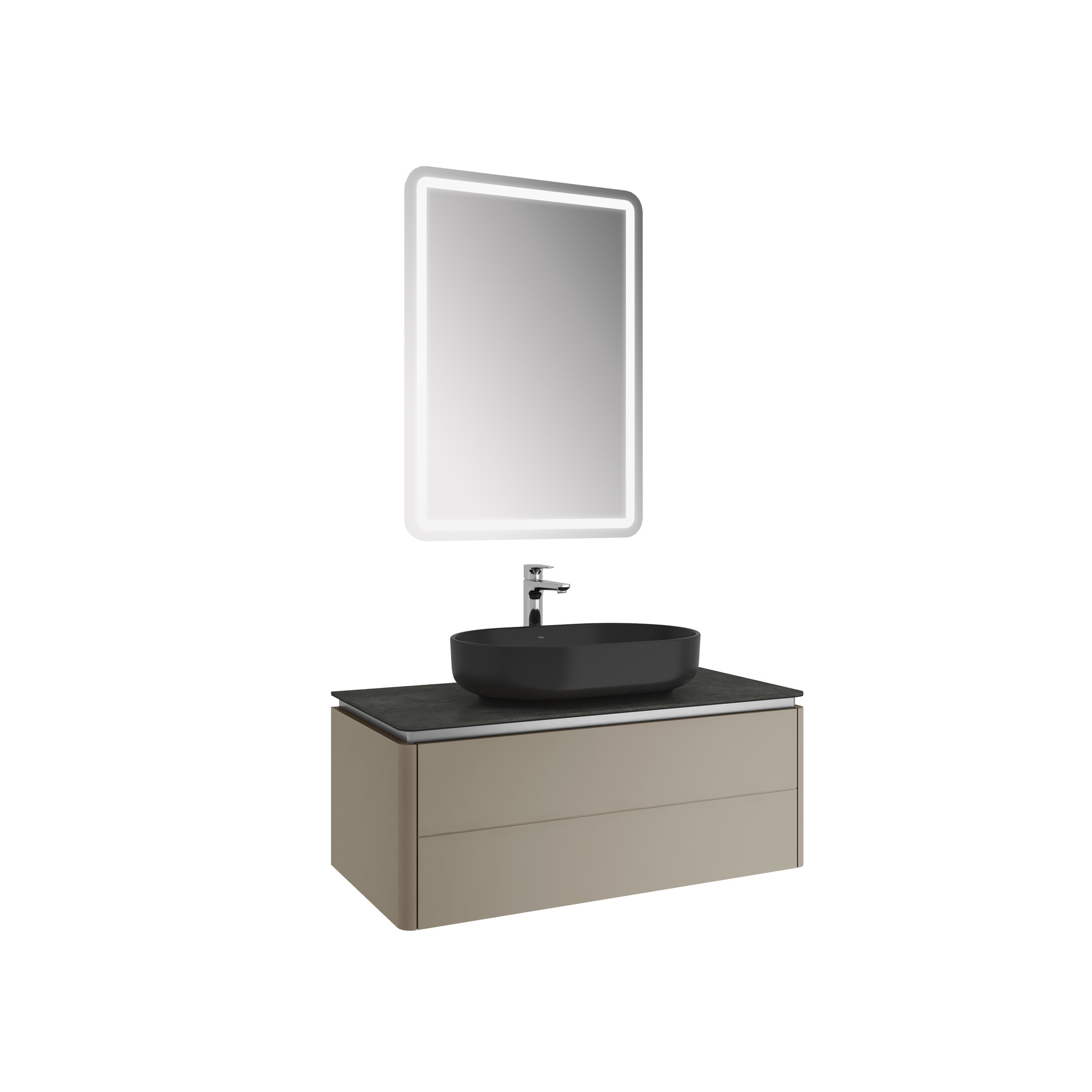 Lotus Set Mat Vizon/Antrasit 100 Cm (Siyah Dikdörtgen Çanak Lavabo + Lavabo Dolabı + Ayna)